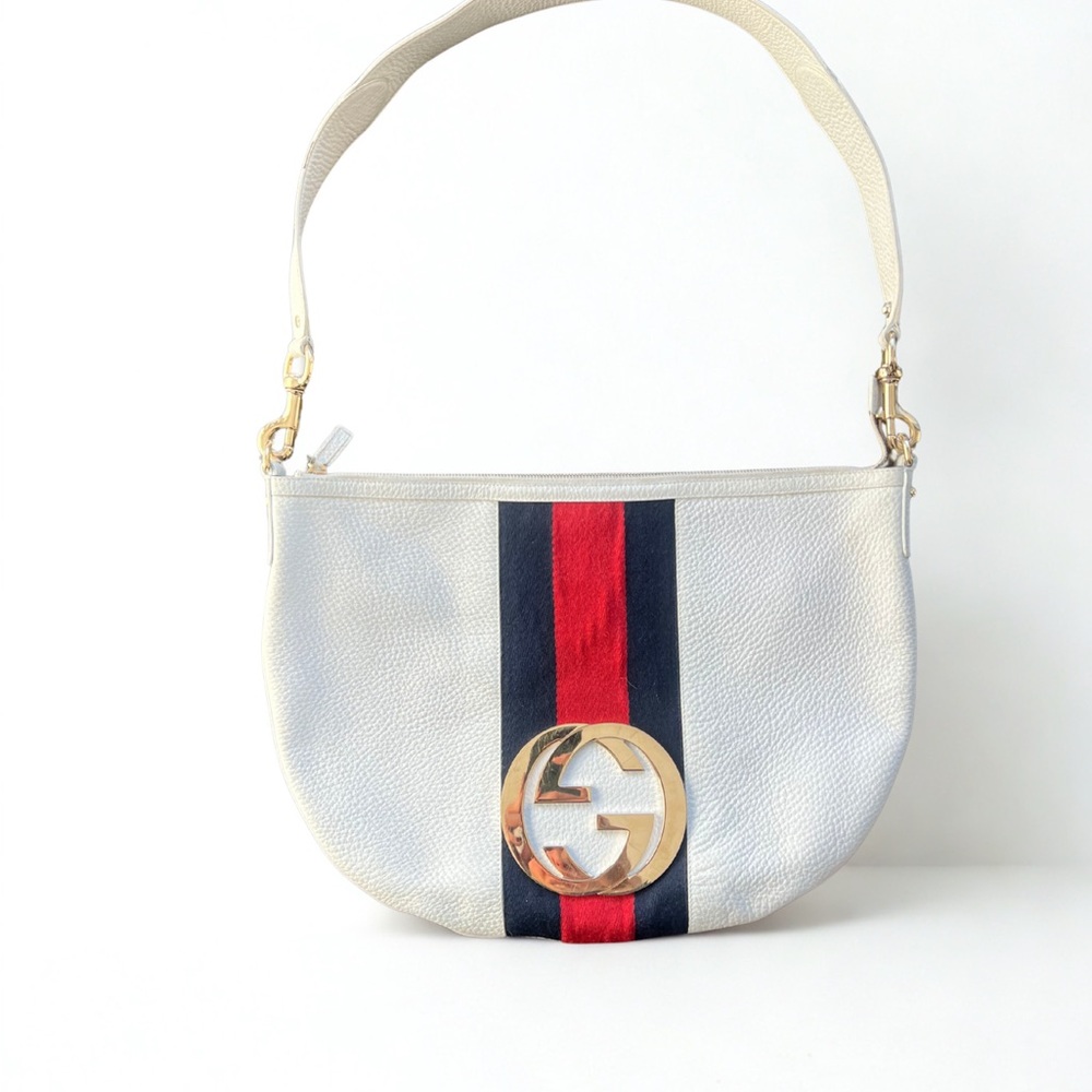 Vintage Gold! Gucci Cream Leather Shoulder (or crossbody) w/Red and Blue Stripe